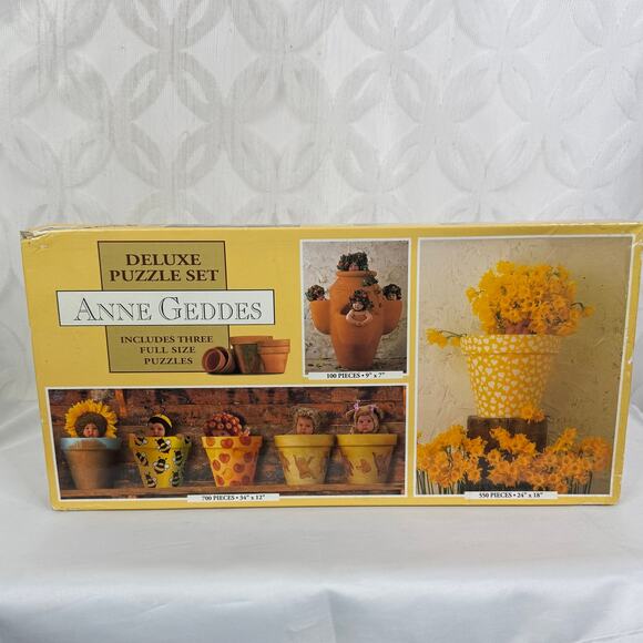 Anne Geddes 3 Deluxe Puzzles Babies Flowers Pot Daffodil Strawberries Sunflower - Picture 3 of 8